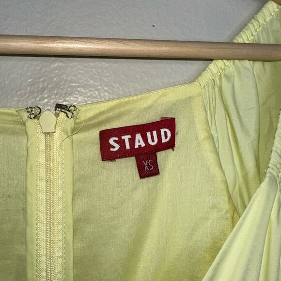 Staud Meadow Color Block Maxi Dress Puff Sleeves Yellow Orange Size XS V-Neck - Picture 4 of 11